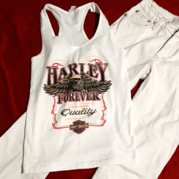 roadrunners Denim - Harley tank top and roadhouse bottoms mid rise boo